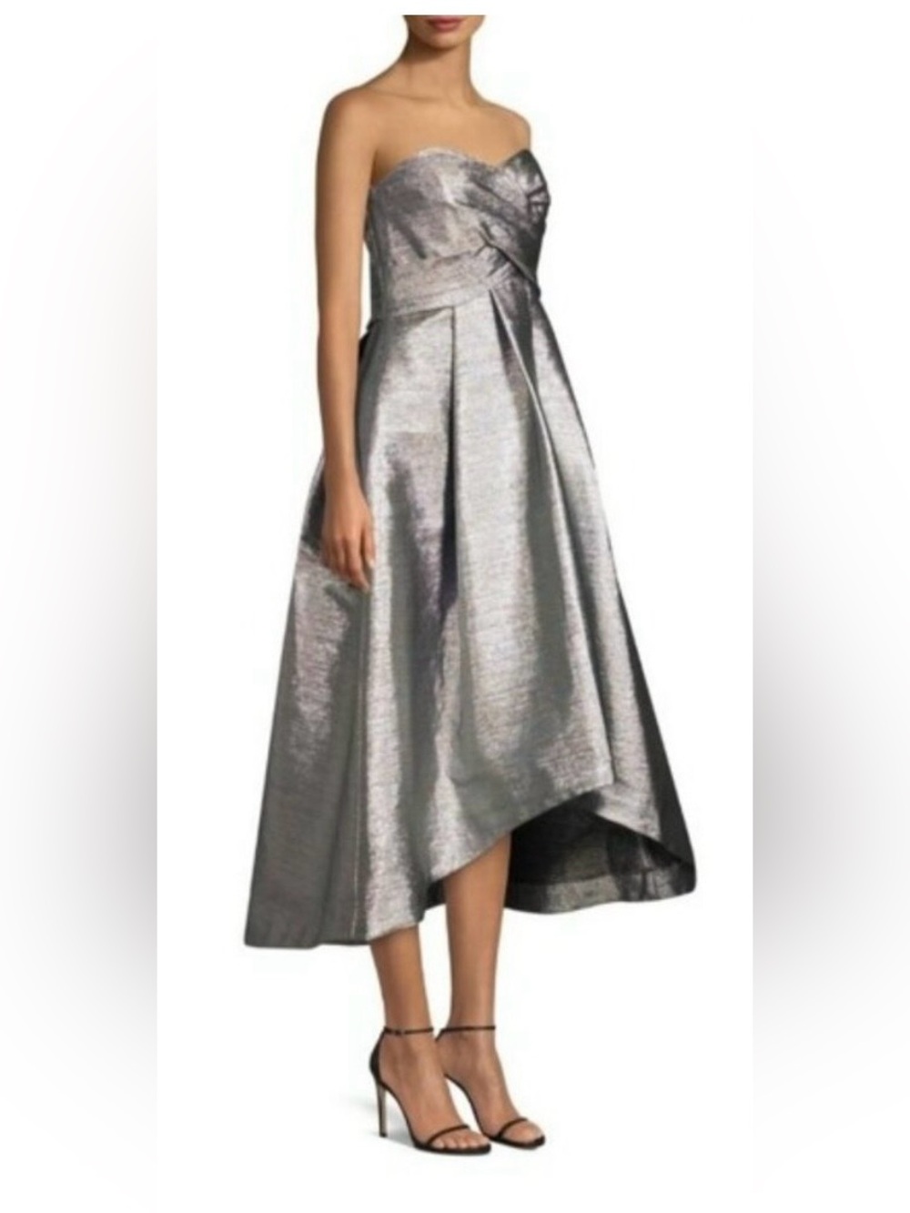 Shoshanna Midnight Iridescent Silver-Gray Strapless High-Low Dress